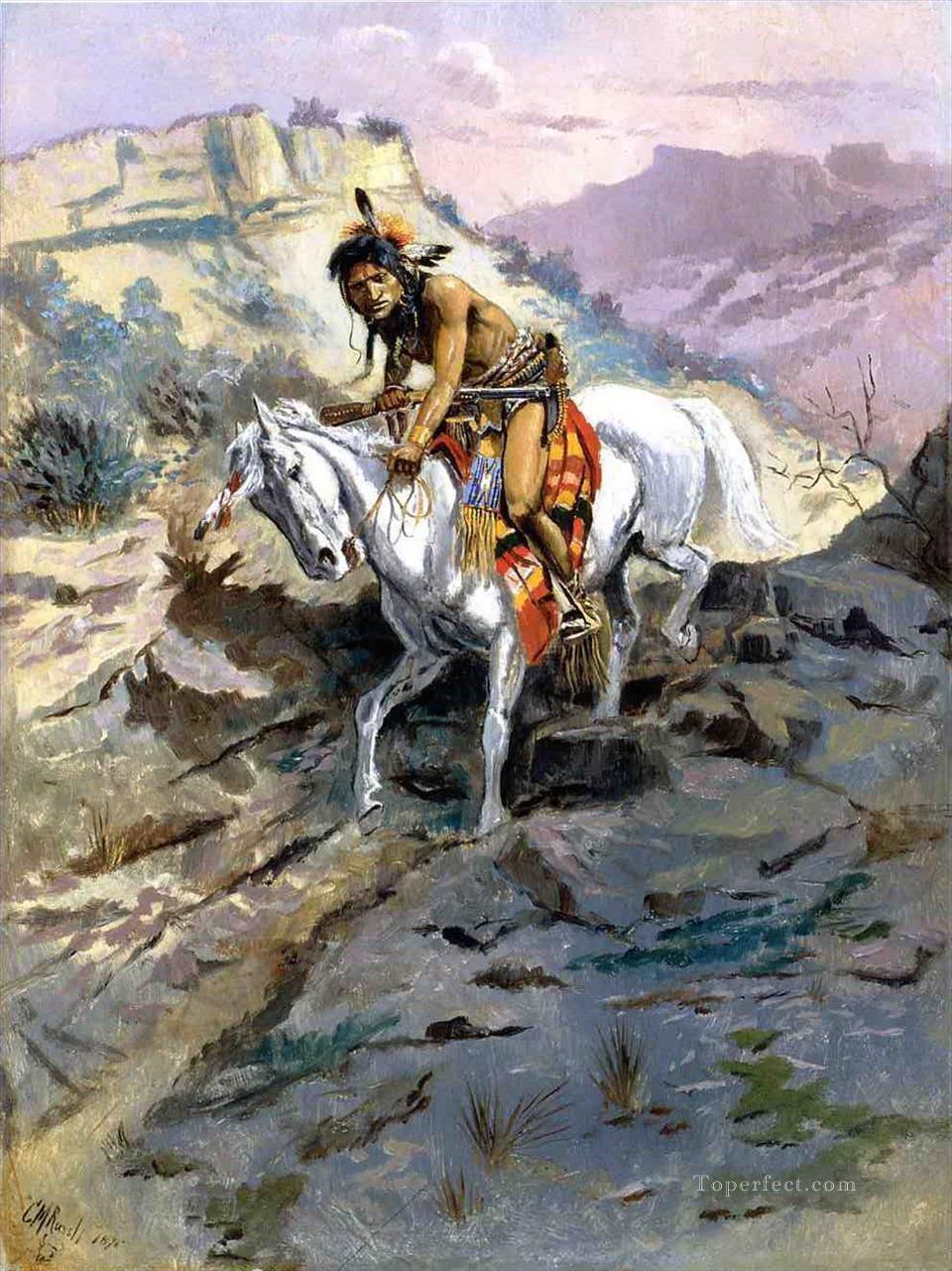 l’alerte 1895 Charles Marion Russell Indiens d’Amérique Peintures à l'huile
